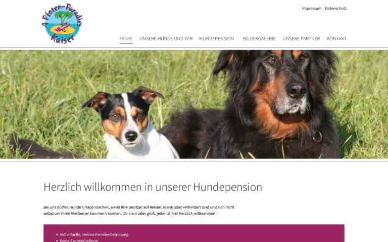 Screenshot der 4Pfoten Paradies Website