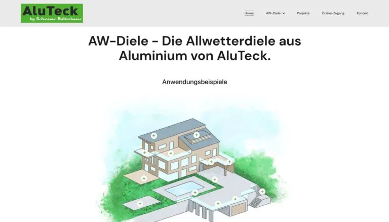 Screenshot der AluTeck Allwetterdiele Website