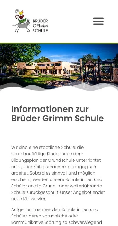Screenshot der Website der Brüder-Grimm-Schule Lahr – Mobile