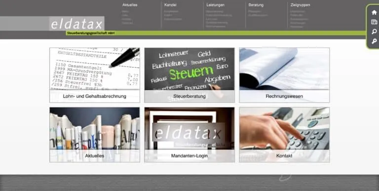 Screenshot der eldatax Website