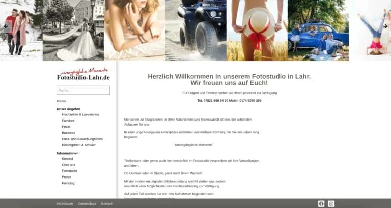 Screenshot der Fotostudio Lahr Website