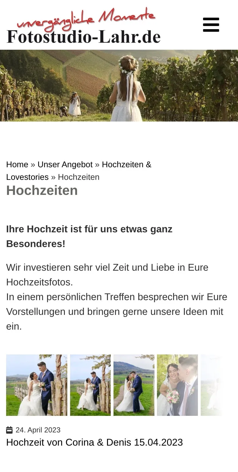 Screenshot der Fotostudio Lahr Website – Mobile