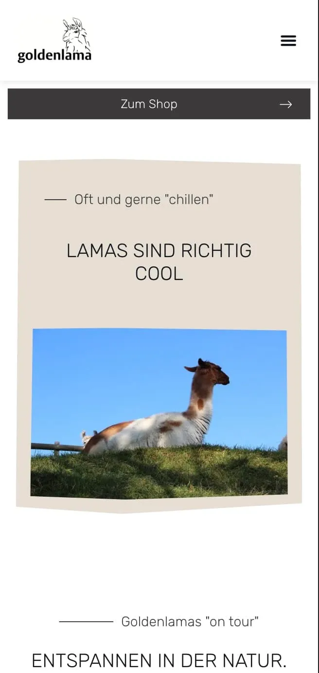 Screenshot der Goldenlama Website – Mobile