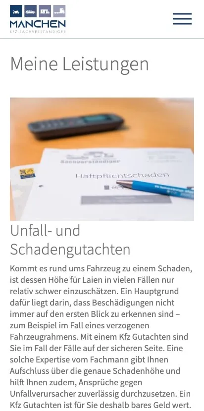 Screenshot der Gutachter Manchen Website – Mobile