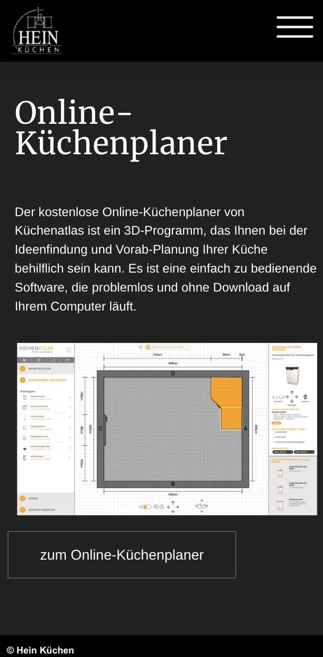 Screenshot der Hein Küchen Website – Mobile