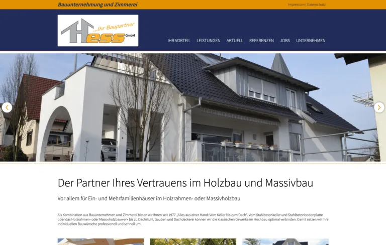 Screenshot der Hess Baupartner Website