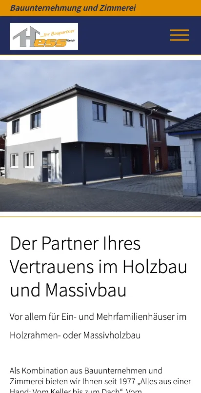 Screenshot der Hess Baupartner Website – Mobile