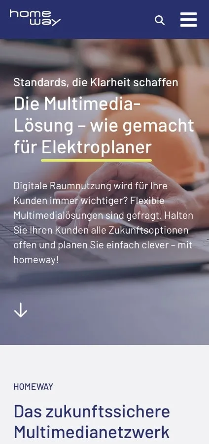 Screenshot der homeway Website – Mobile