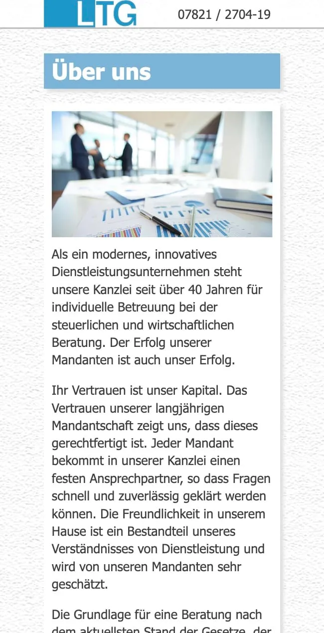 Screenshot der Lahrer Treuhand Website – Mobile