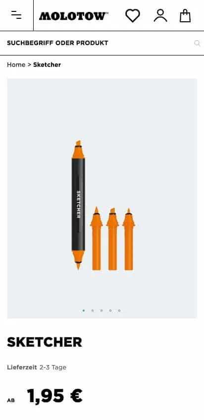 Screenshot des MOLOTOW Online-Shops – Mobile