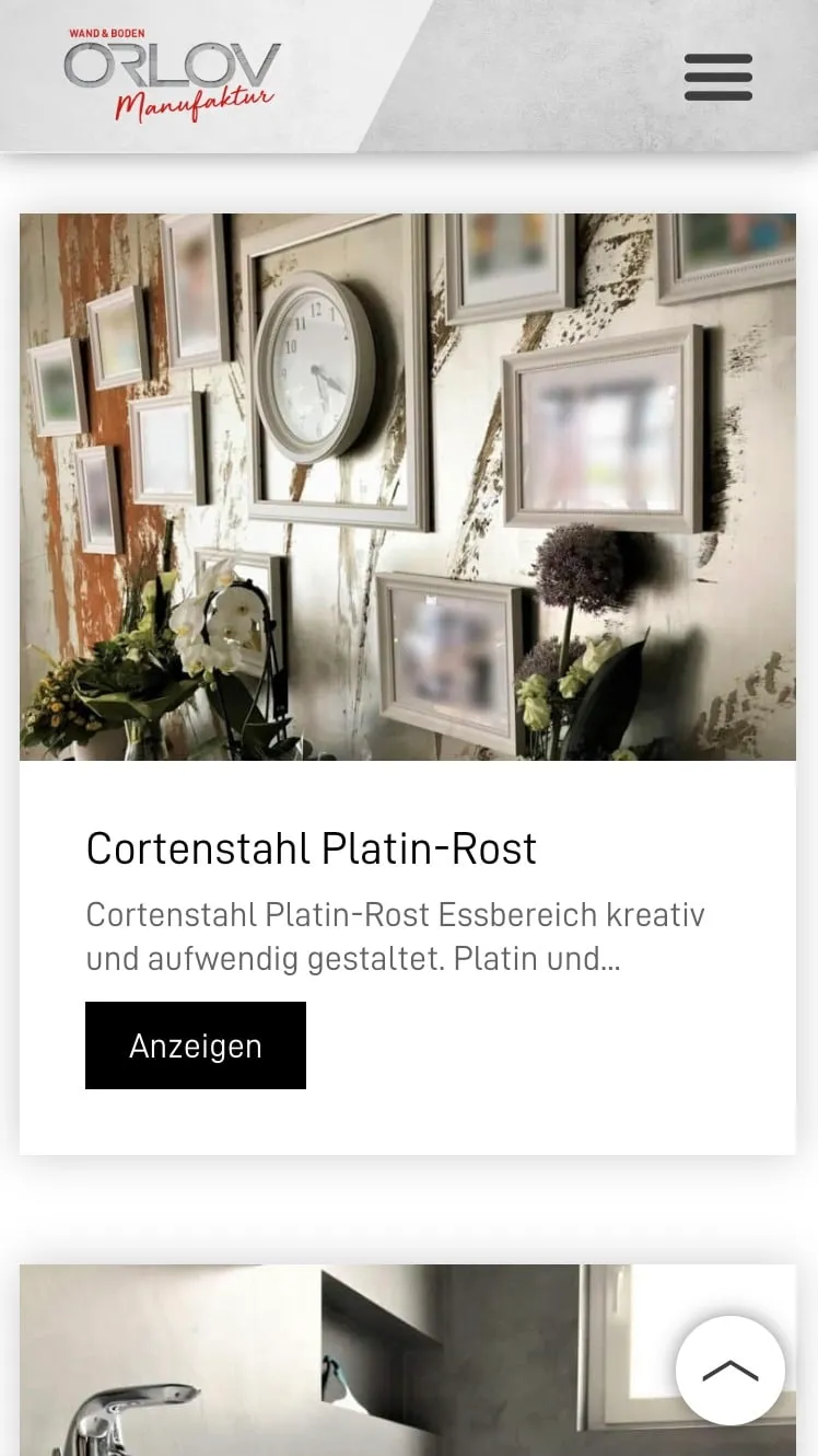 Screenshot der Orlov Wand & Boden Manufaktur Website – Mobile