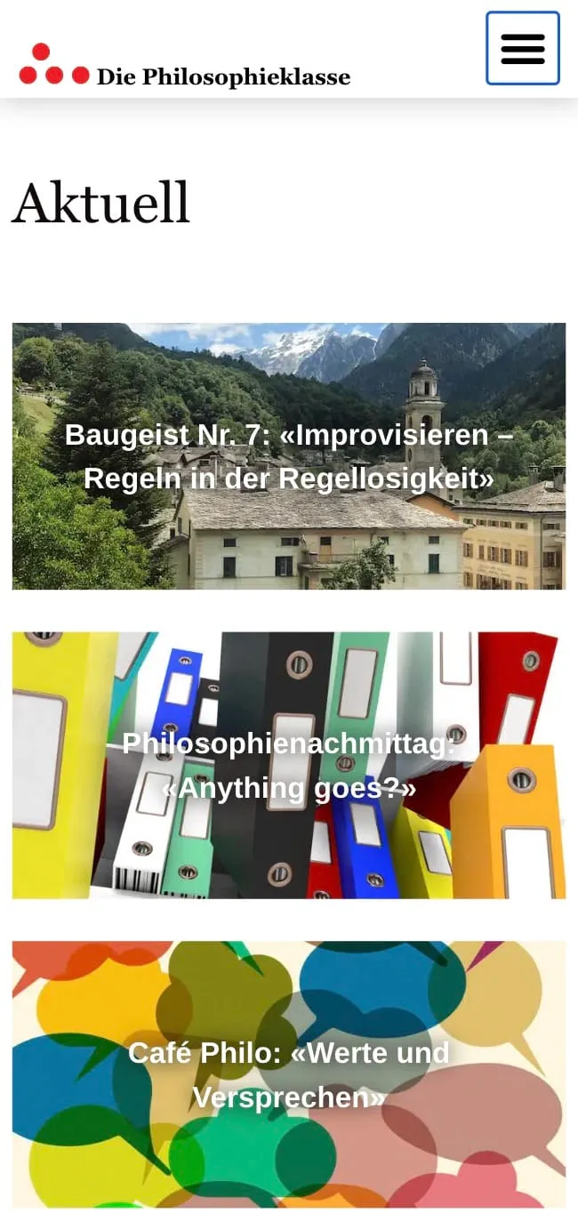 Screenshot der Philosophieklasse Website – Mobile