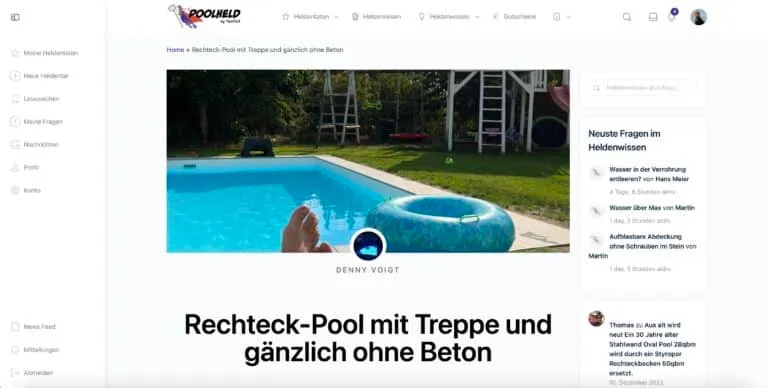 Screenshot der Poolheld Community Website