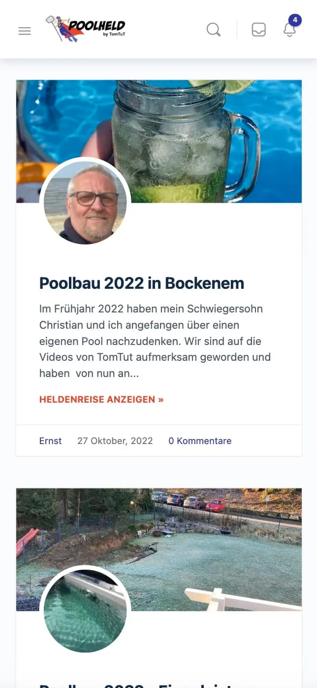 Screenshot der Poolheld Community Website – Mobile