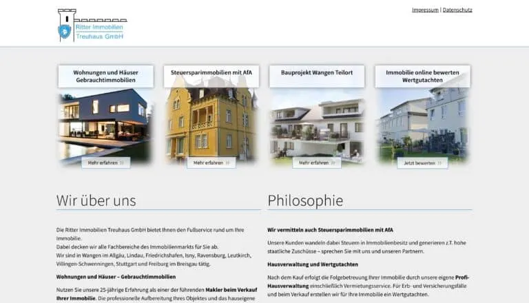 Screenshot der Ritter Immobilien Treuhaus Website