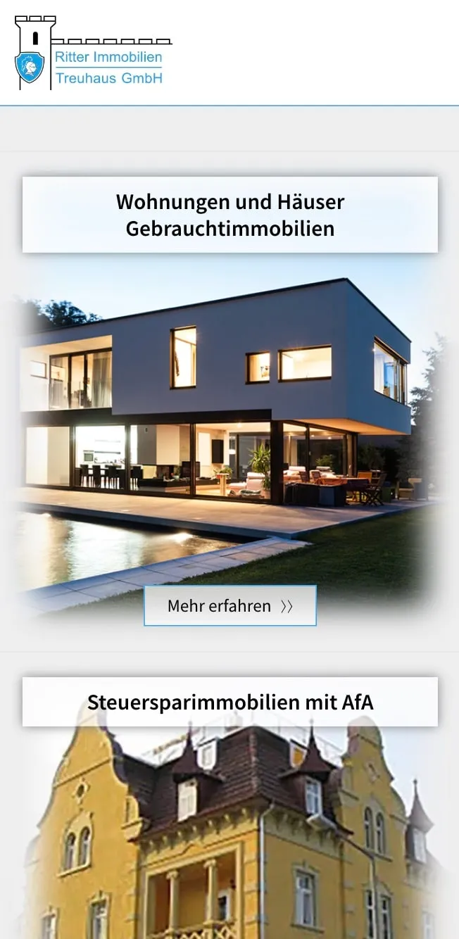 Screenshot der Ritter Immobilien Treuhaus Website – Mobile
