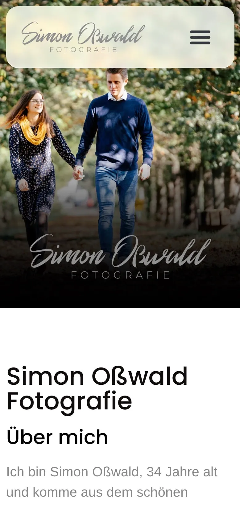 Screenshot der Simon Oßwald Fotografie Website – Mobile
