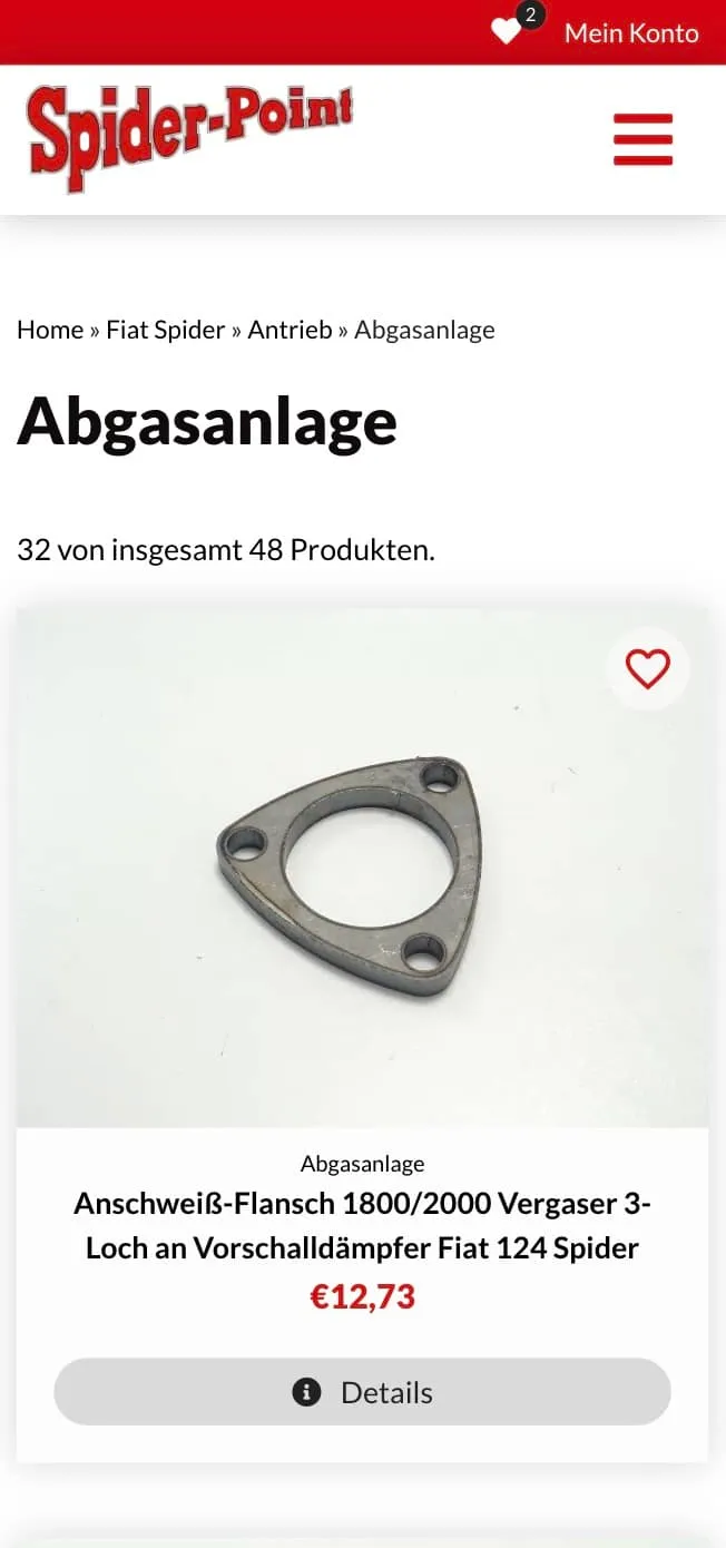 Screenshot der Website Spider-Point – Mobile