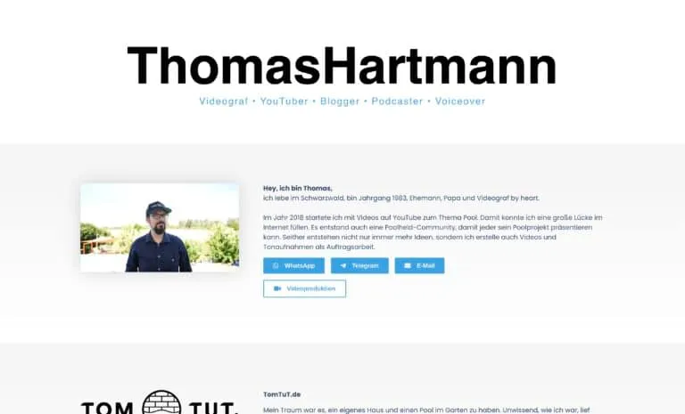 Screenshot der thomasbase.de Website