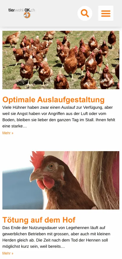 Screenshot der tierwohl-OK Website – Mobile