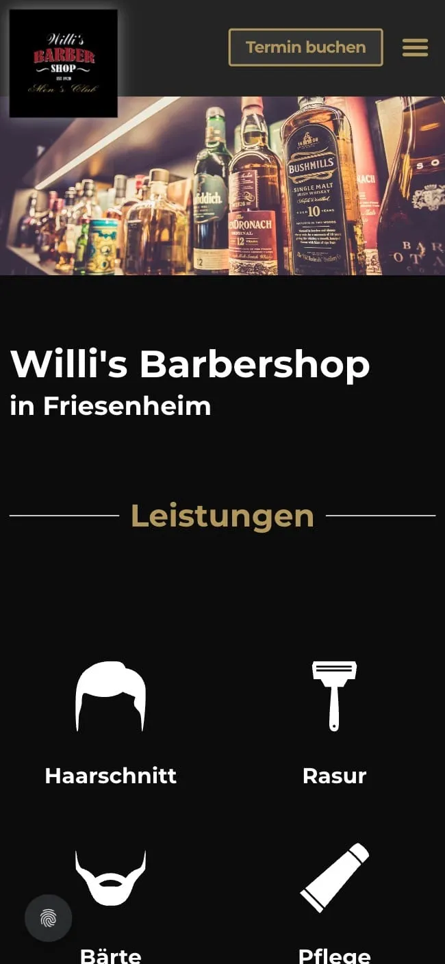 Screenshot der Willi's Barbershop Website – Mobile