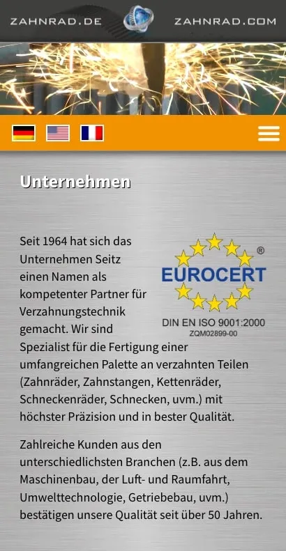 Screenshot der zahnrad.com Website – Mobile