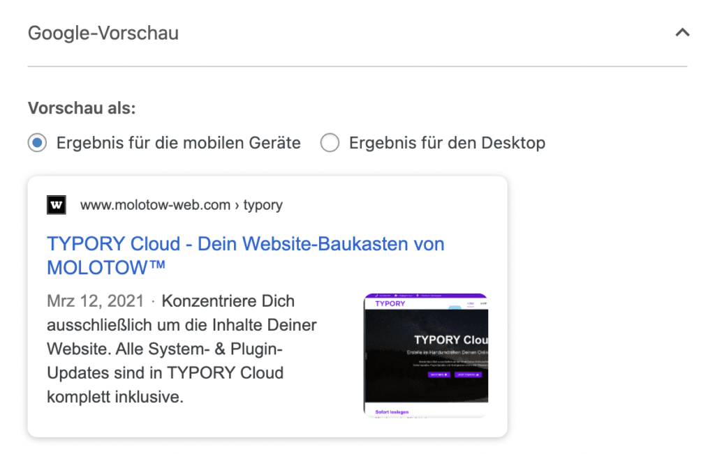 YOAST SEO Vorschau