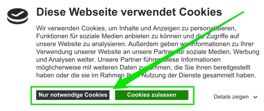 Cookiebot akzeptieren / ablehnen