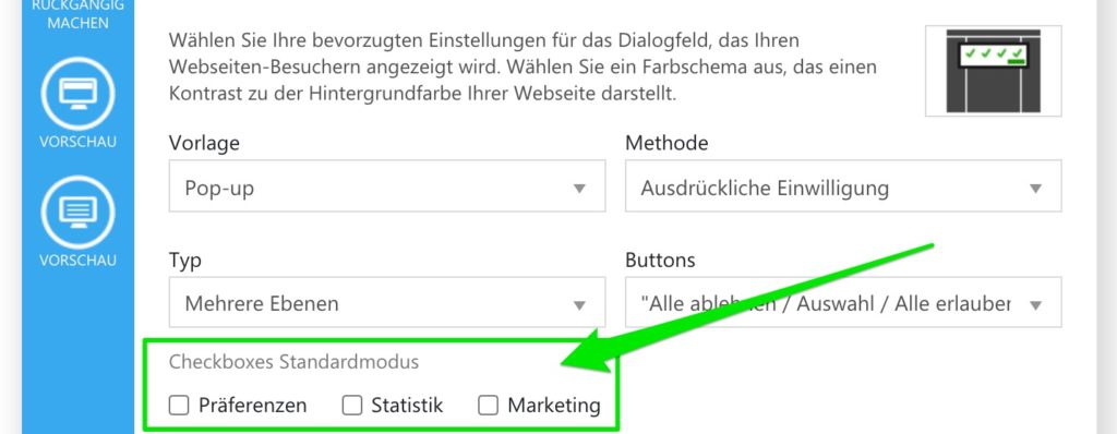 Cookiebot Checkbox Standardmodus